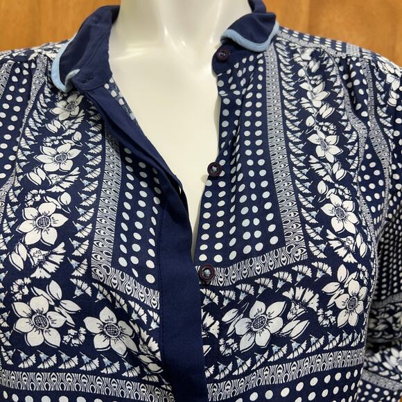 Maeve Anthropologie Floral Rayon Blouse Blue White Size 6 - Picture 3 of 11